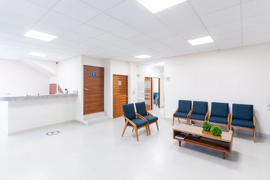 Warm, modern reception area